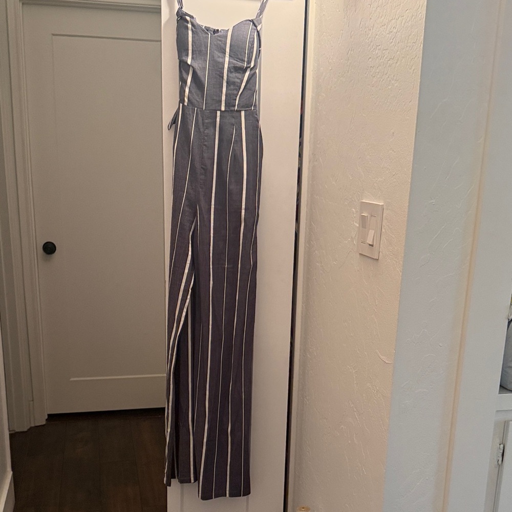 Socialite Navy and White Striped Jumpsuit